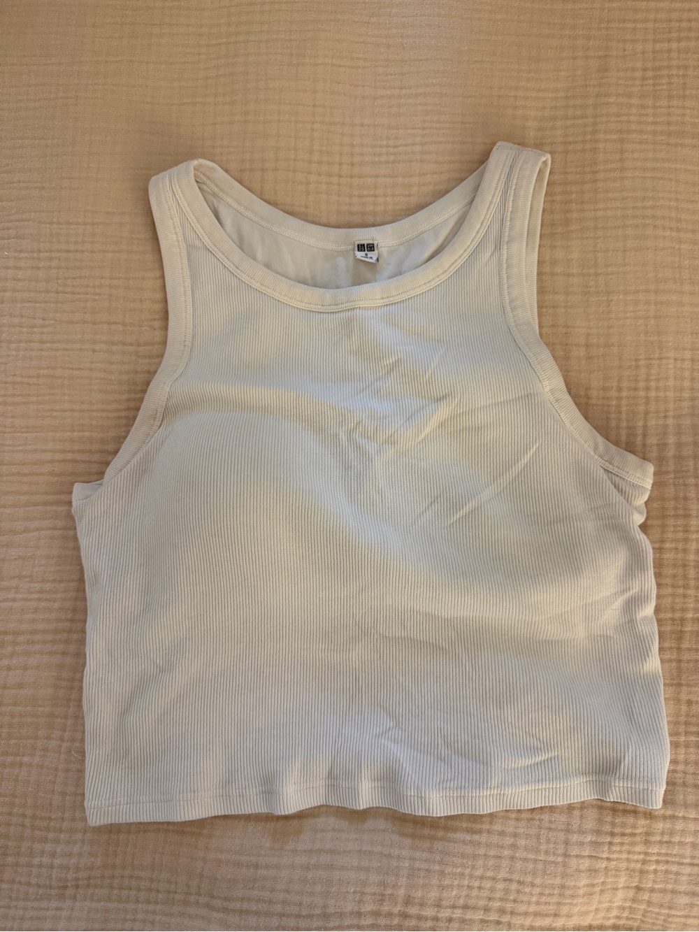 Uniqlo Ribbed Cream Tank Crop Top